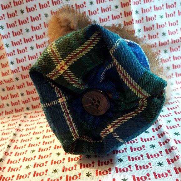Tartan Teddy Bear Christmas Ornament - Genuine Fur - Mink - Picture 5 of 5